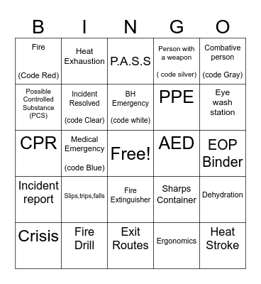 SAFETY Bingo Card