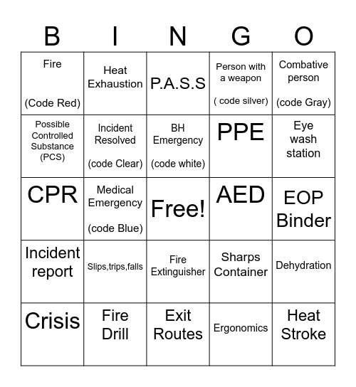 SAFETY Bingo Card