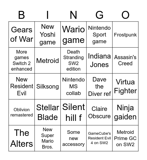 Untitled Bingo Card
