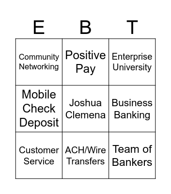 Enterprise Bank Bingo Card