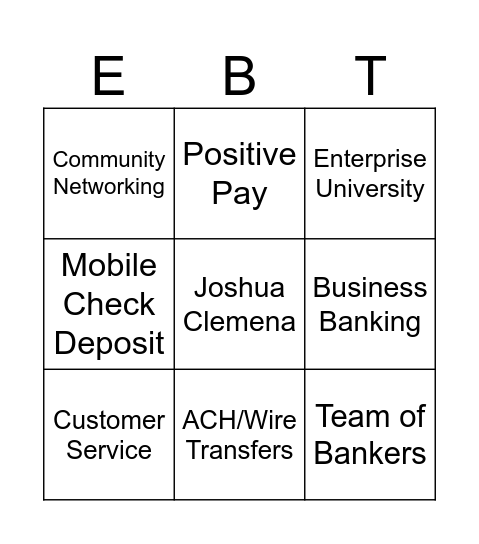 Enterprise Bank Bingo Card