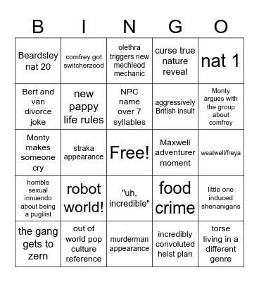 cloudward ho Bingo Card