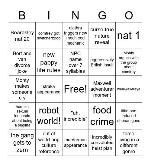 cloudward ho Bingo Card