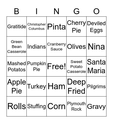 THANKSGIVING BINGO Card