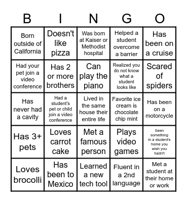 Online Team Building Bingo Card