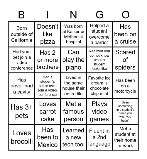 Online Team Building Bingo Card