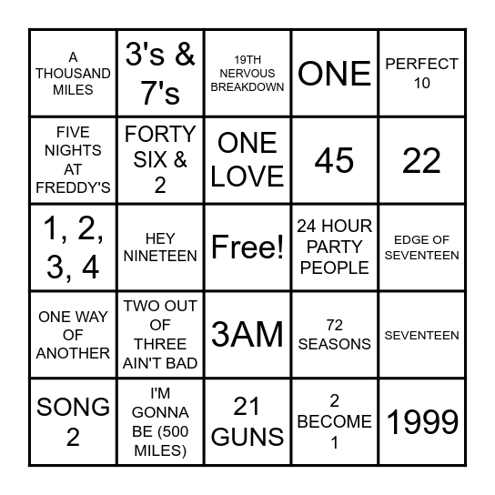 PICK A NUMBER.... Bingo Card