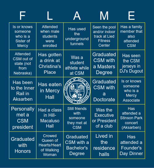 College of Saint Mary Bingo Card