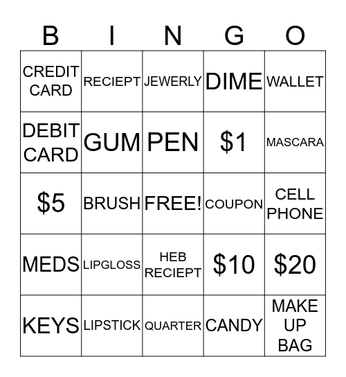 Handbag Bingo Card