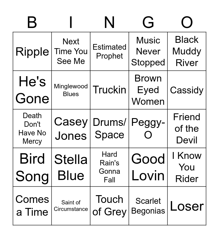 Dead 60 Easy Bingo Card