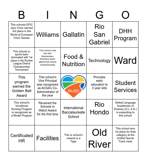 DUSD LEADERSHIP BINGO Card