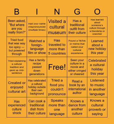 Zayo Cultural Bingo Card