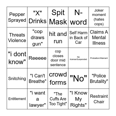 Body Cam Bingo Card