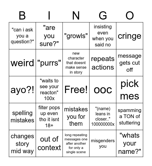 c.ai bingo Card