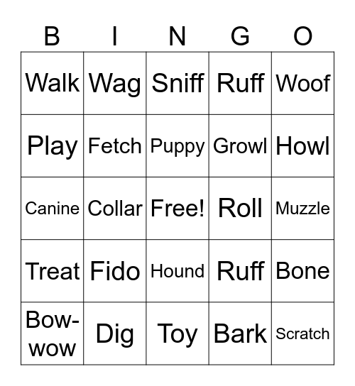 Bingo4Paws Bingo Card