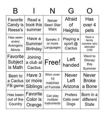 Signature Bingo Card