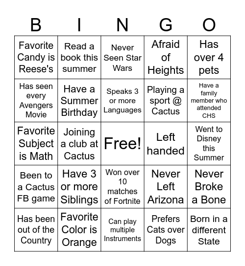 Signature Bingo Card