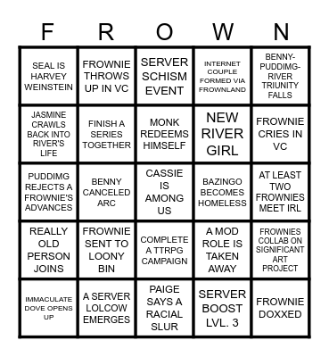 Frownland Bingo Card