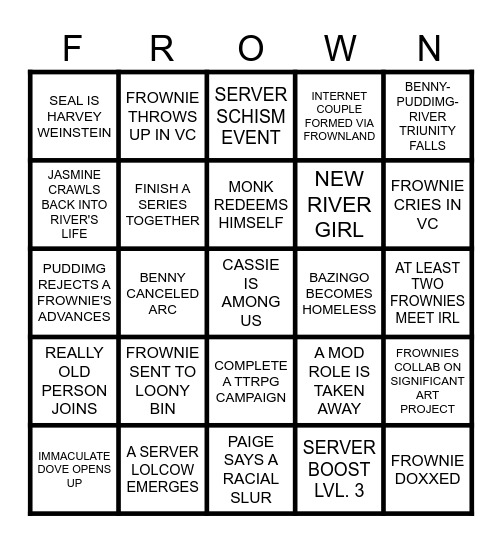 Frownland Bingo Card