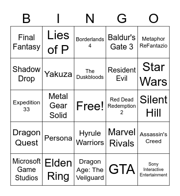 Nintendo Direct Bingo Card