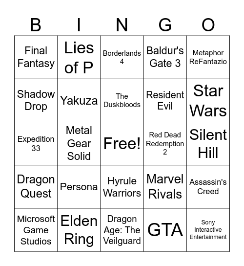 Nintendo Direct Bingo Card