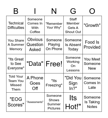 MVE Bingo Card