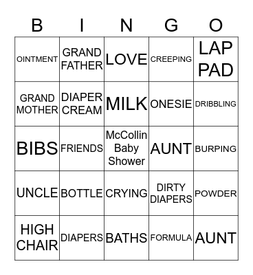 McCollin Baby Shower Bingo Card