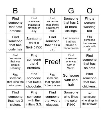Find "ME" Bingo Card