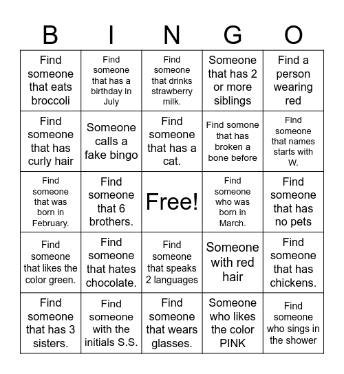 Find "ME" Bingo Card