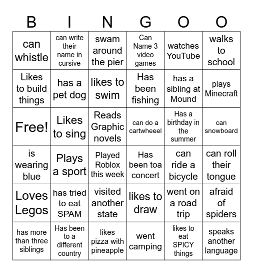 About Me 2025-2026 Bingo Card