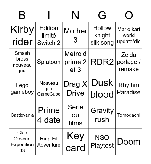 Nintendo Direct Bingo Card