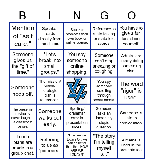 Pre-Service BINGO Card