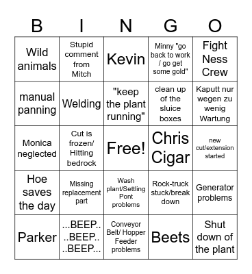 Gold Rush Bingo Card