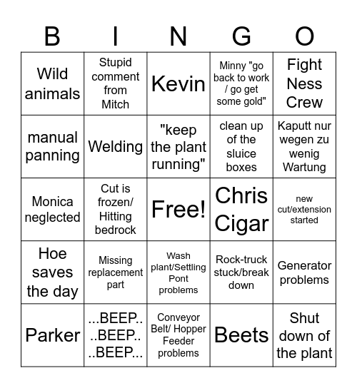 Gold Rush Bingo Card