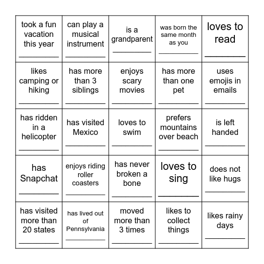Find someone who... Bingo Card
