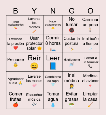 Bingo de Autocuidado Bingo Card