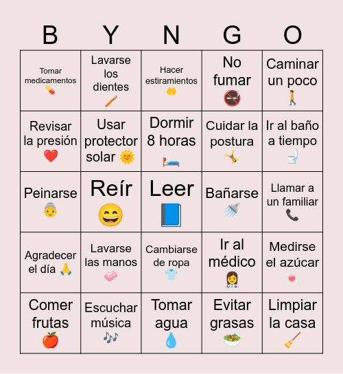 Bingo de Autocuidado Bingo Card