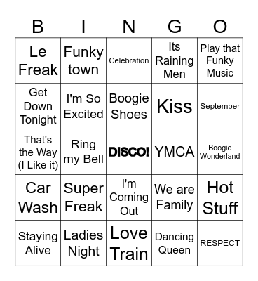 Disco Music Bingo Card
