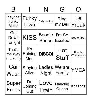 Disco Music Bingo Card