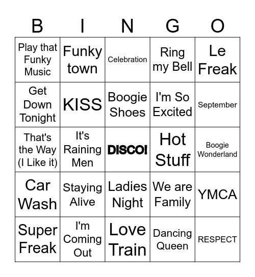 Disco Music Bingo Card