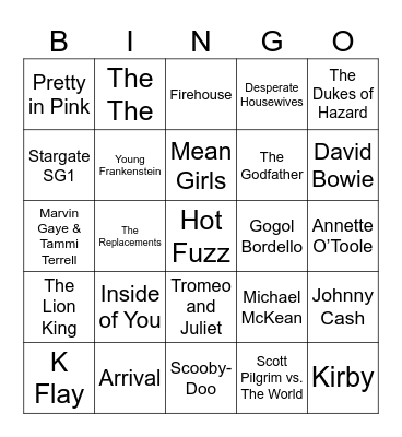 James Gunn Bingo Card