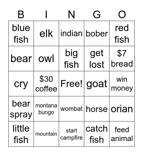 montana bungo Bingo Card
