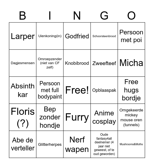 Fantasy4all kasteelfeestje Bingo Card