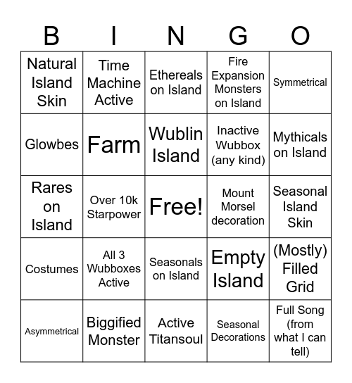 Random MSM Island Bingo Card