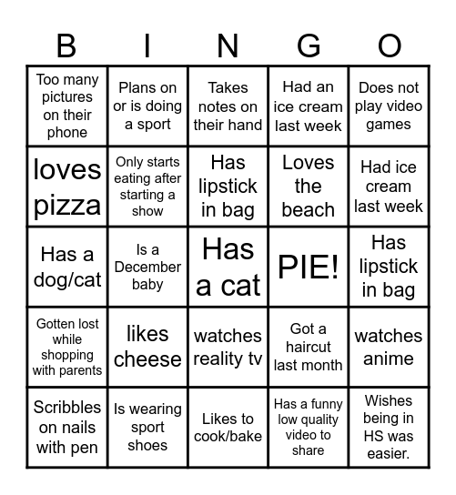 Ice-Ice Breaker! Bingo Card