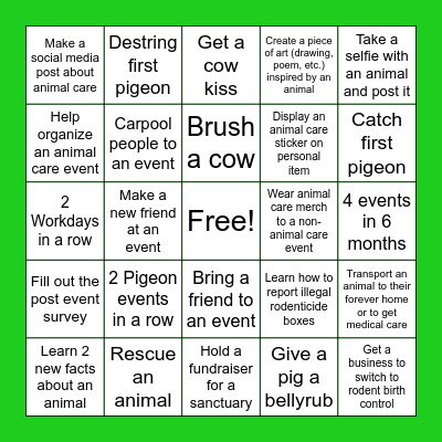 Animal Care Champion T-shirt Bingo Card