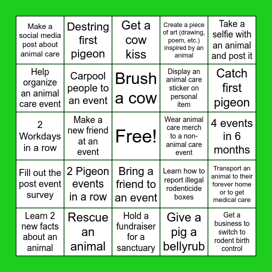 Animal Care Champion T-shirt Bingo Card