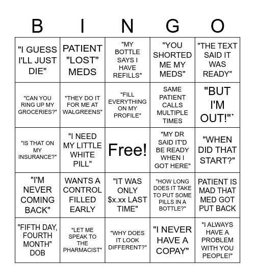 RETAIL PHARMACY BINGO Card