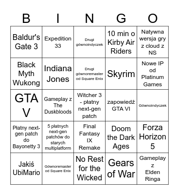 Nintendo Partner Direct - 31.07.2025 Bingo Card