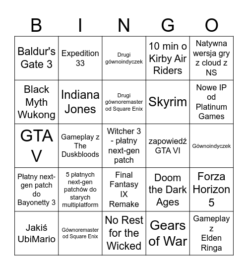 Nintendo Partner Direct - 31.07.2025 Bingo Card